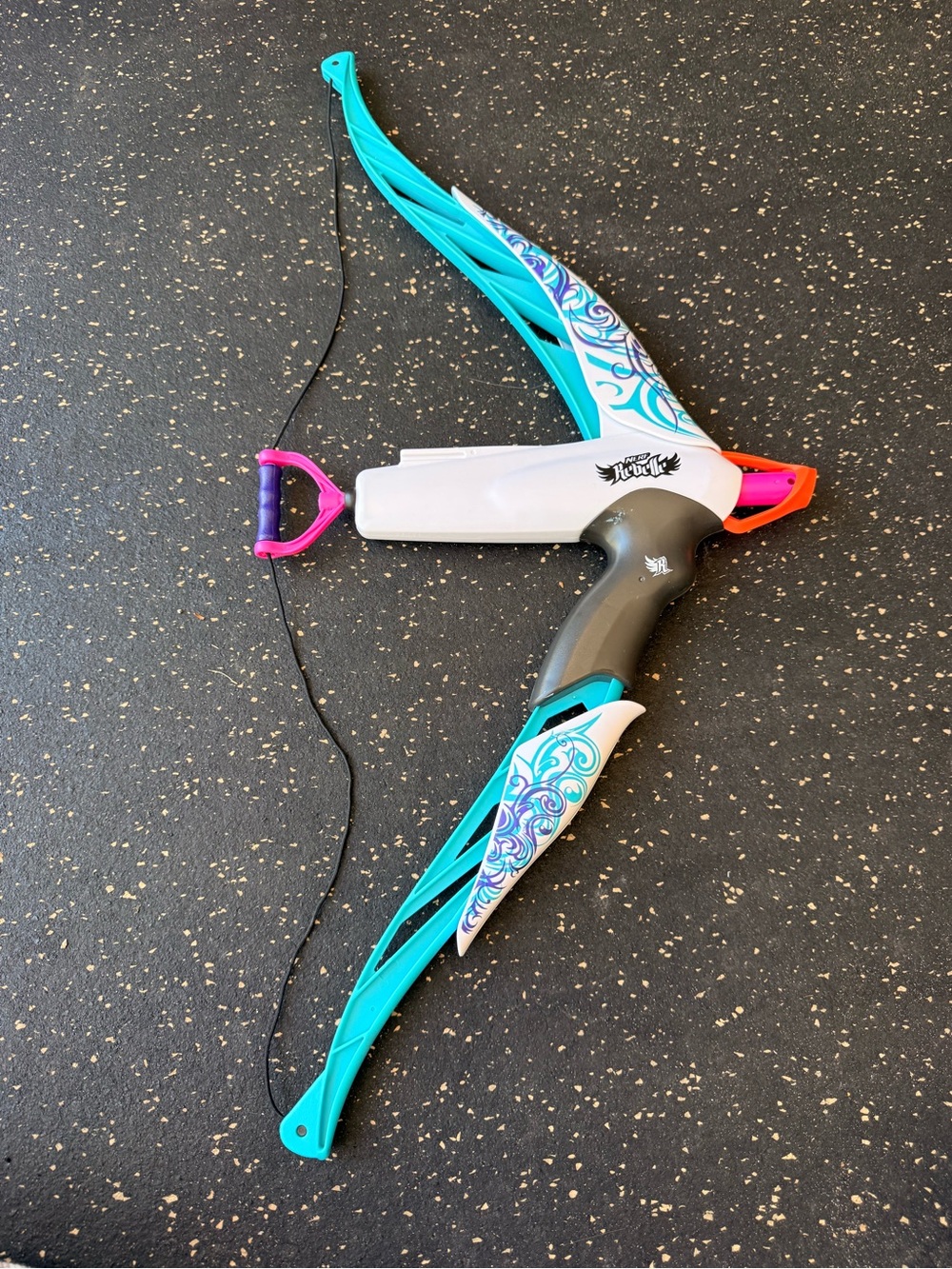 Nerf Teal White Gray Bow with Purple and Pink Accents